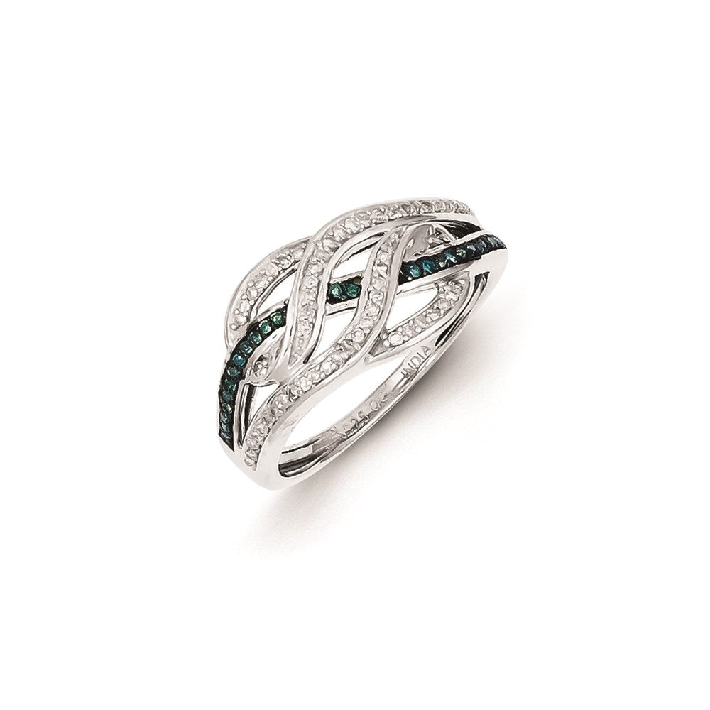 Sterling Silver Blue and White Diamond Ring
