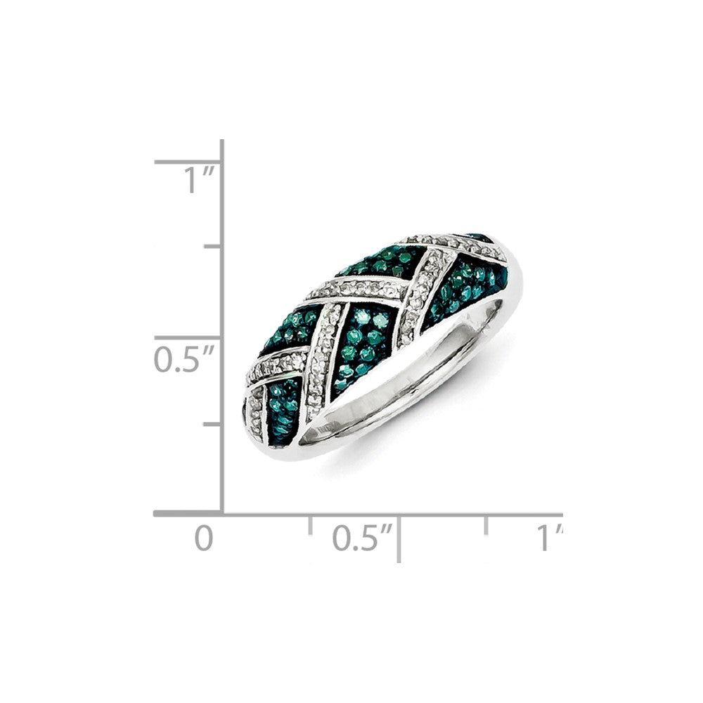 Sterling Silver White & Blue Diamond Band
