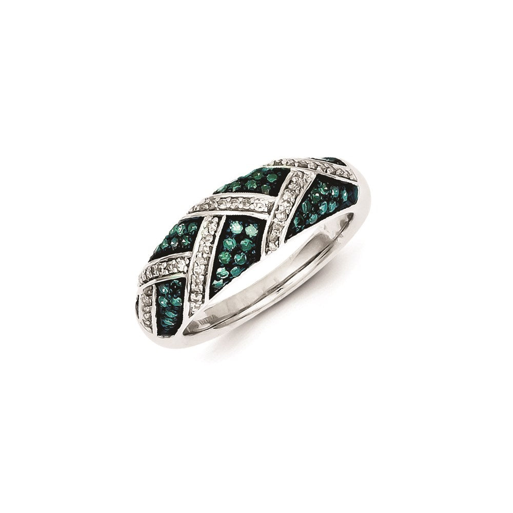 Sterling Silver White & Blue Diamond Band