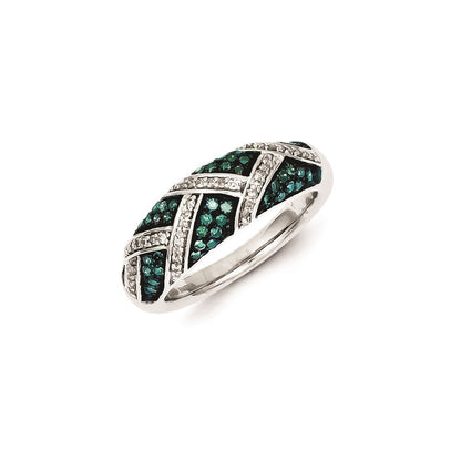 Sterling Silver White & Blue Diamond Band