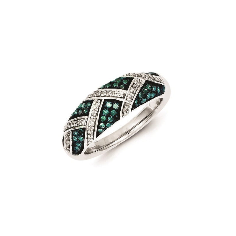 Sterling Silver White & Blue Diamond Band