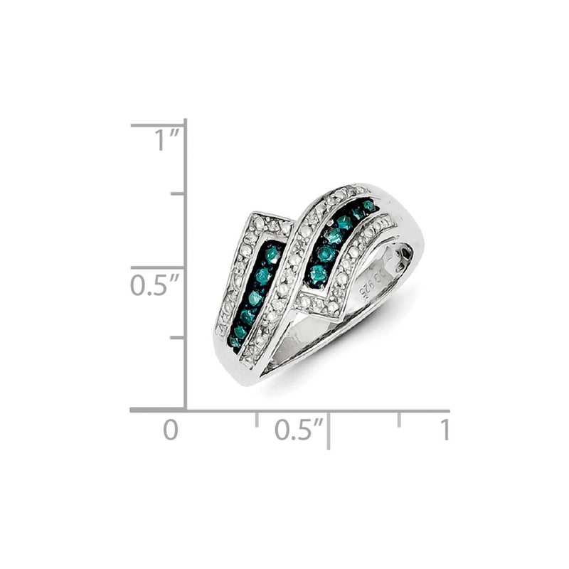 Sterling Silver Blue Diamond Fancy Double Lined Ring