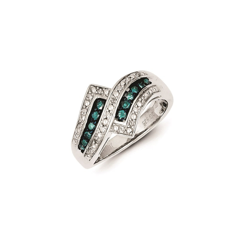 Sterling Silver Blue Diamond Fancy Double Lined Ring