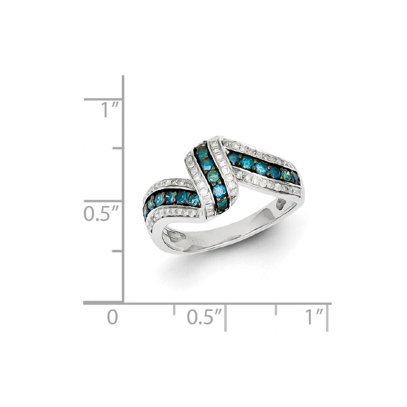 Sterling Silver Blue and White Diamond Ring