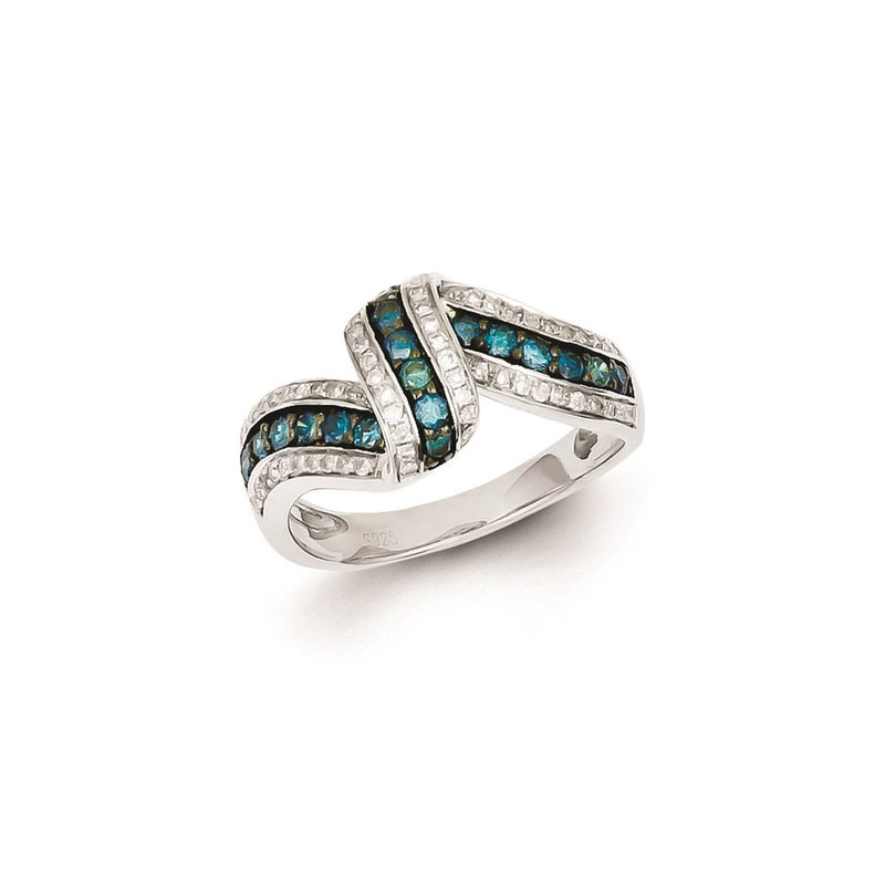 Sterling Silver Blue and White Diamond Ring