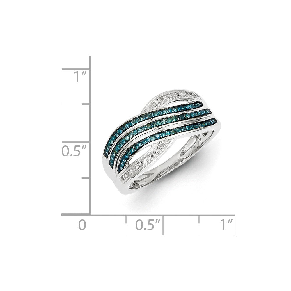 Sterling Silver Blue and White Diamond Ring