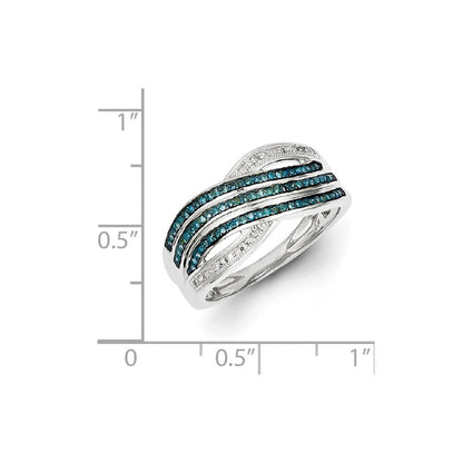 Sterling Silver Blue and White Diamond Ring