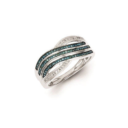 Sterling Silver Blue and White Diamond Ring