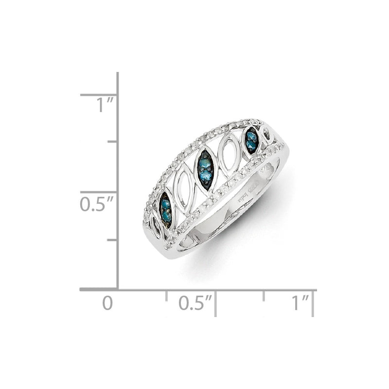 Sterling Silver Rhodium Plated Blue & White Diamond Ring