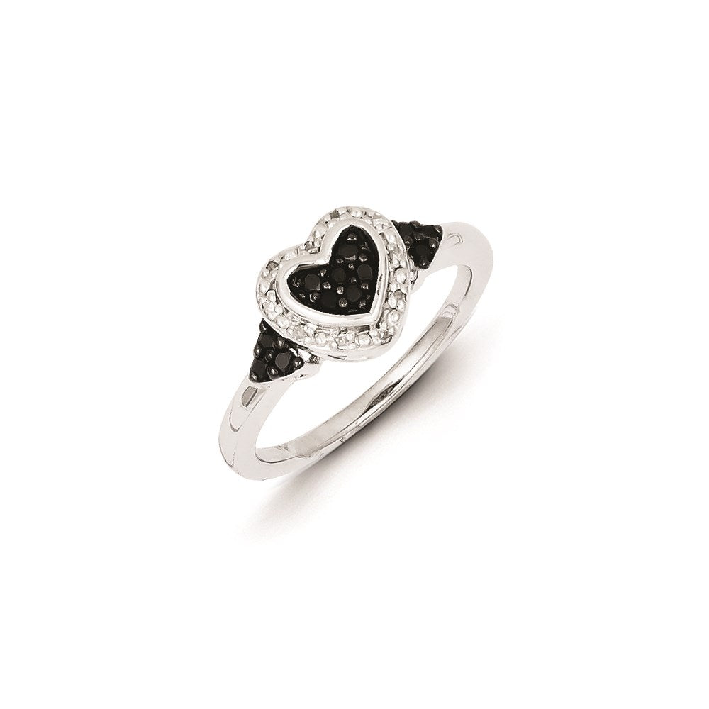Sterling Silver White & Black Diamond Heart Ring