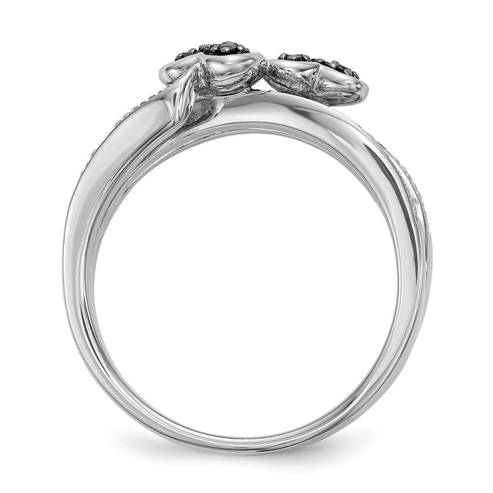 Sterling Silver White & Black Diamond Hearts Ring