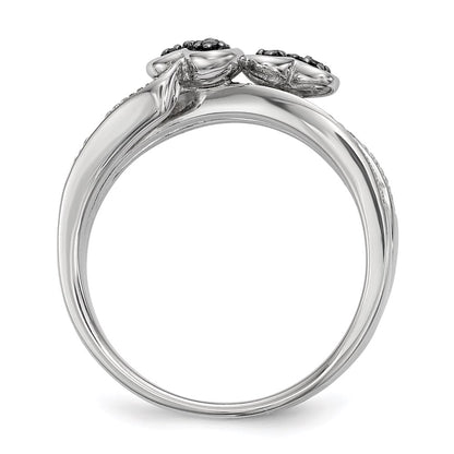 Sterling Silver White & Black Diamond Hearts Ring