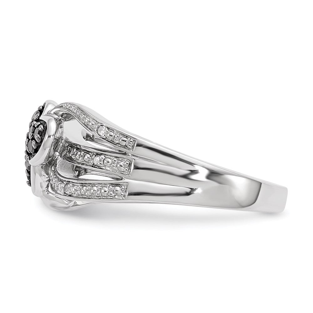 Sterling Silver White & Black Diamond Hearts Ring