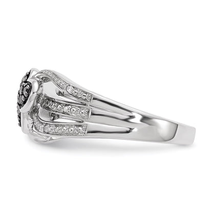 Sterling Silver White & Black Diamond Hearts Ring