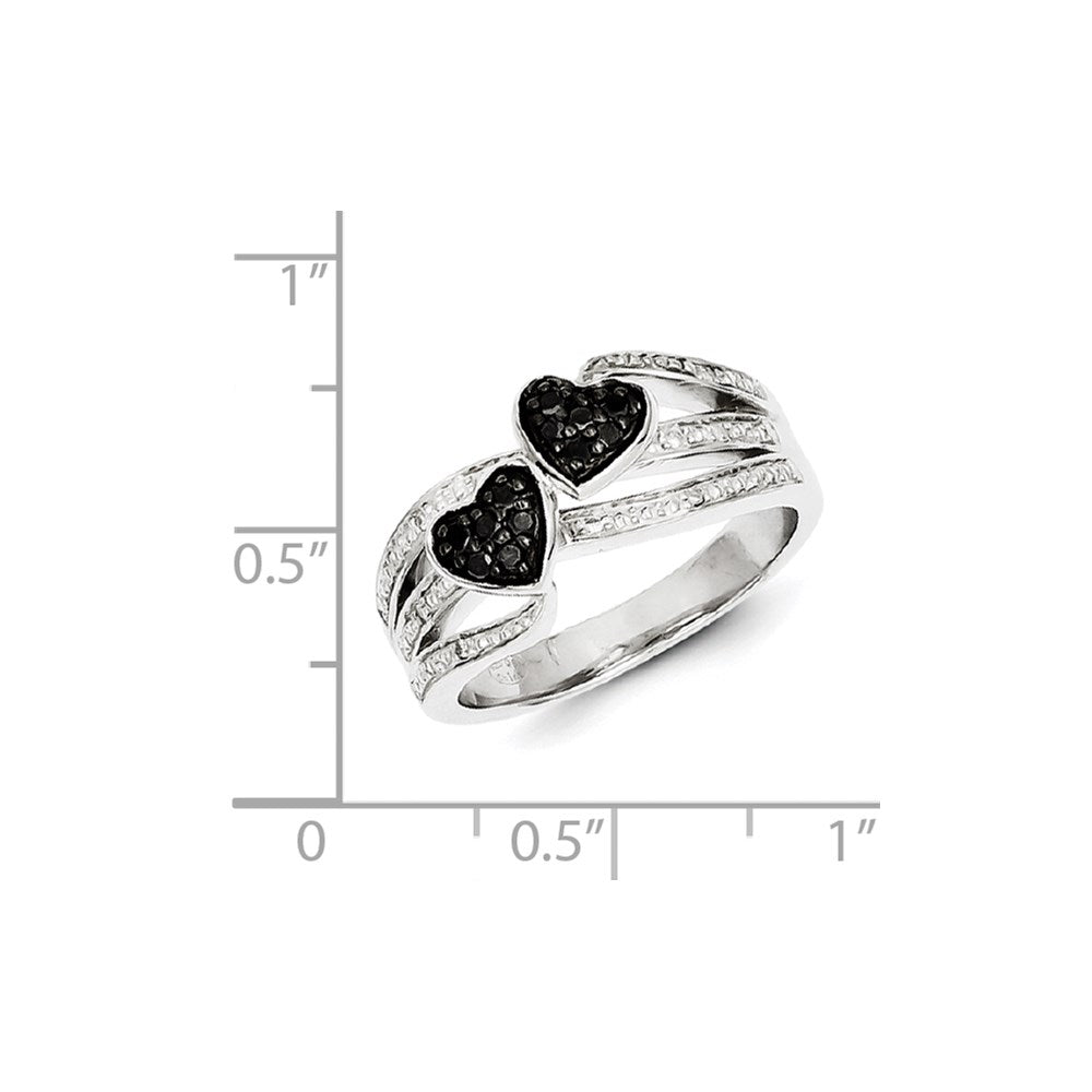 Sterling Silver White & Black Diamond Hearts Ring