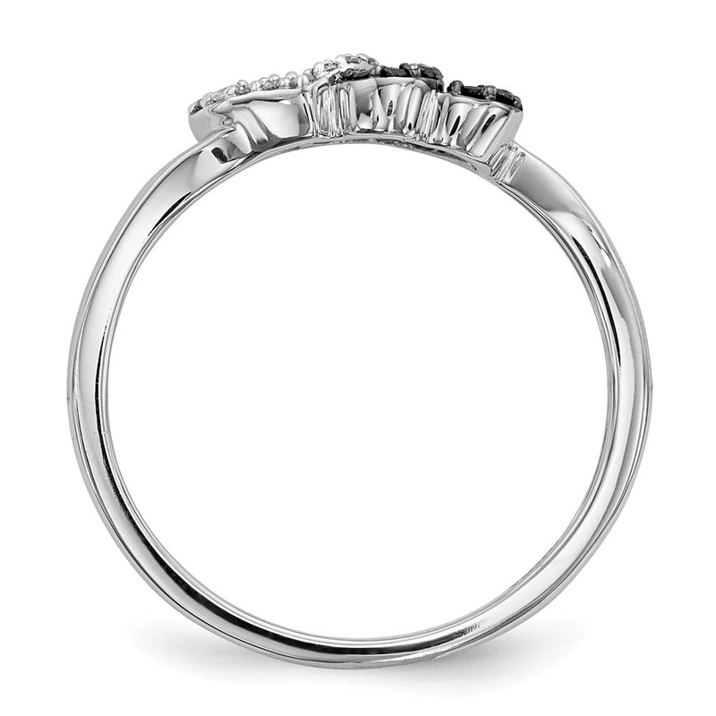 Sterling Silver Black and White Diamond Double Heart Ring