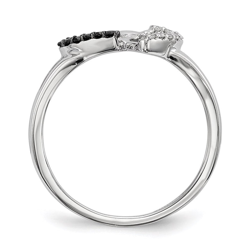 Sterling Silver Black and White Diamond Double Heart Ring