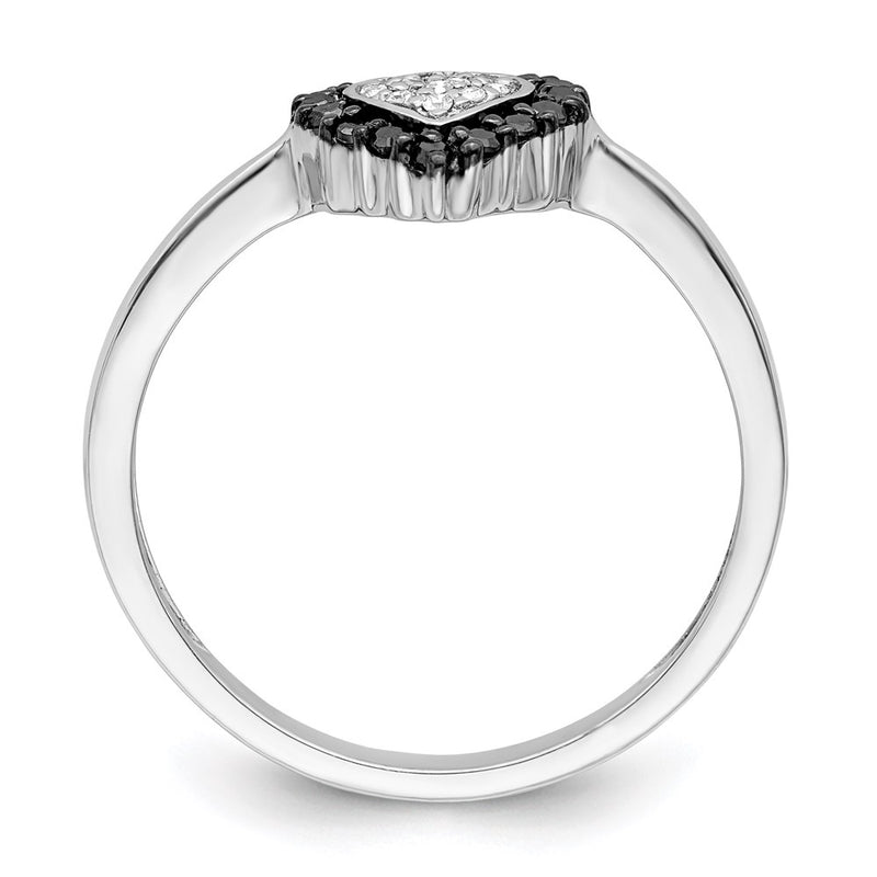 White Night Sterling Silver Rhodium-plated Black and White Diamond Heart Ring