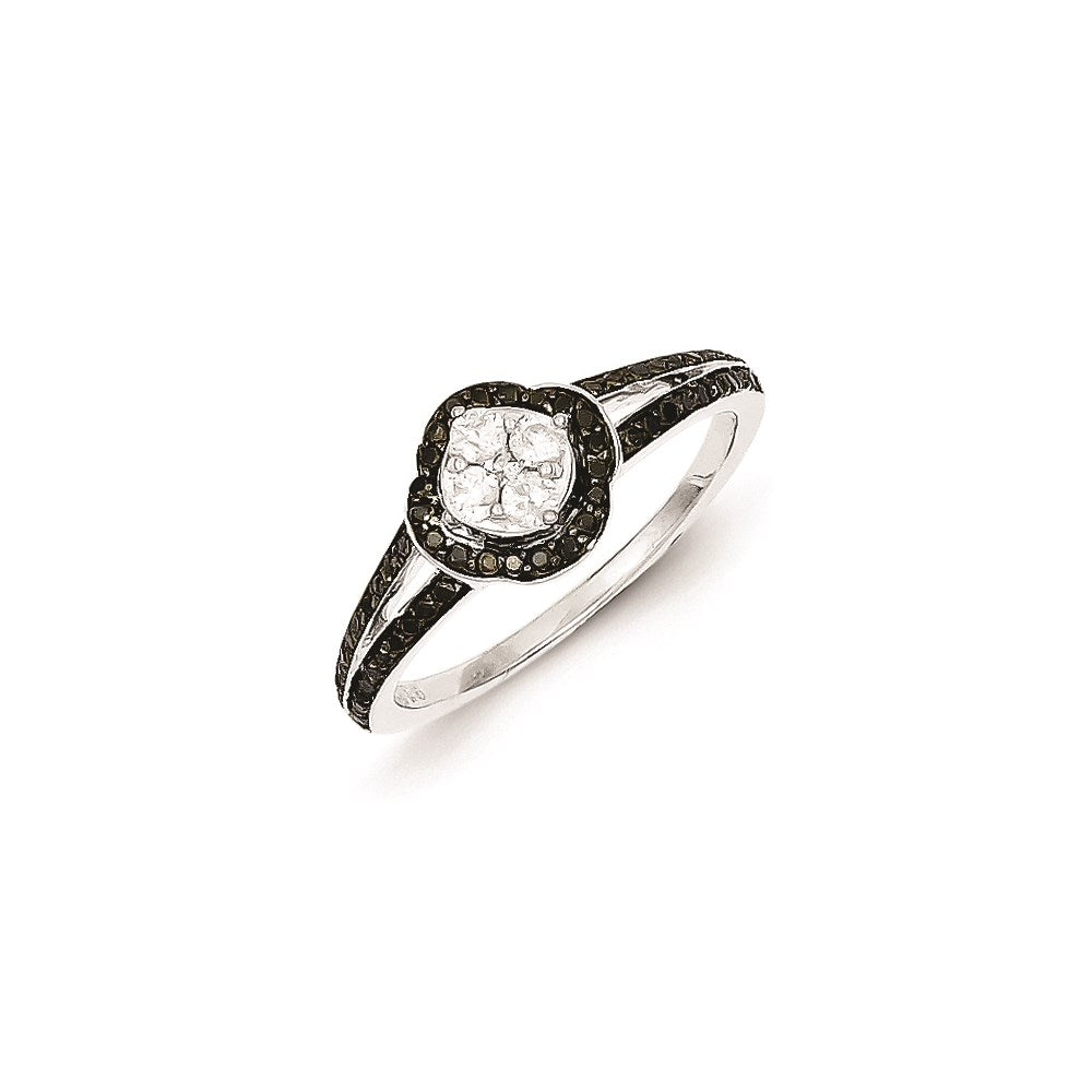 Sterling Silver Rhodium Plated Black & White Diamond Ring