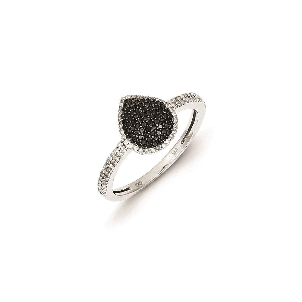 Sterling Silver Black and White Diamond Teardrop Ring