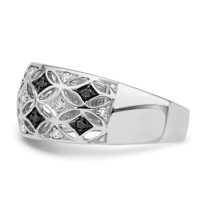White Night Sterling Silver Rhodium-plated Black and White Diamond Ring