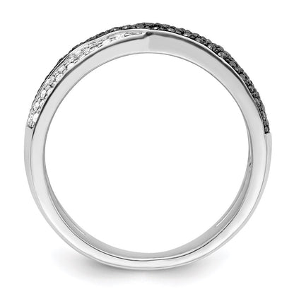 White Night Sterling Silver Rhodium-plated Black and White Diamond Criss Cross Ring