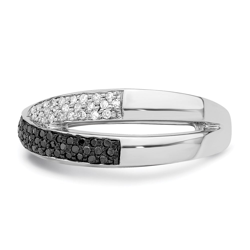 White Night Sterling Silver Rhodium-plated Black and White Diamond Criss Cross Ring