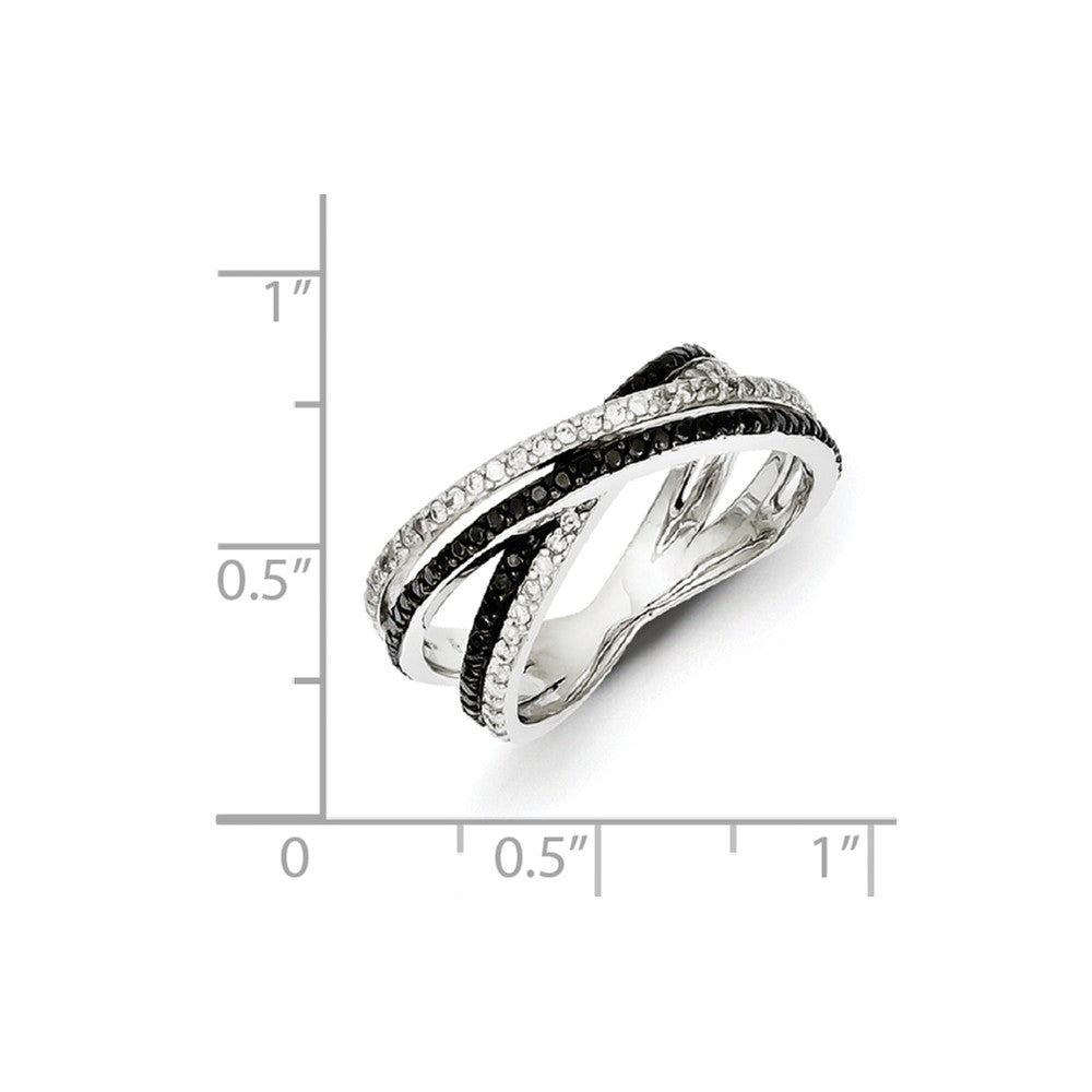 Sterling Silver White & Black Diamond Patterned Ring