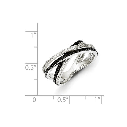 Sterling Silver White & Black Diamond Patterned Ring