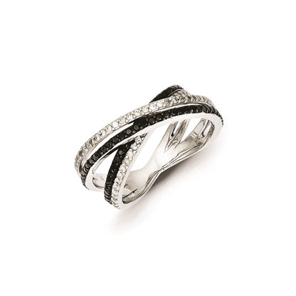 Sterling Silver White & Black Diamond Patterned Ring