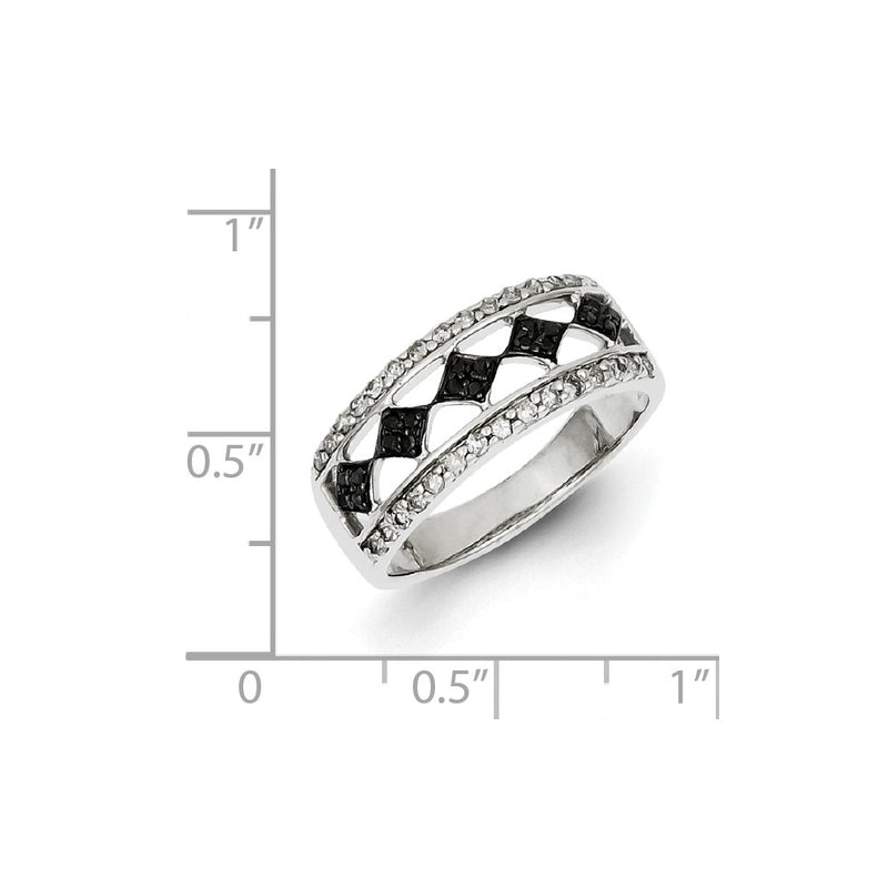 Sterling Silver Rhodium Plated Black & White Diamond Ring