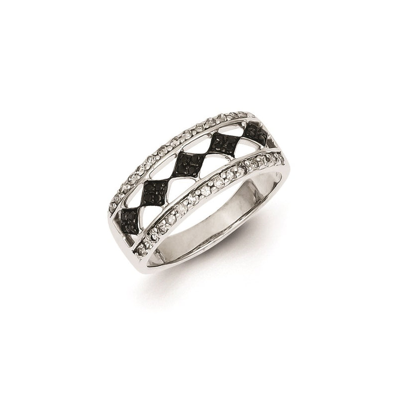Sterling Silver Rhodium Plated Black & White Diamond Ring