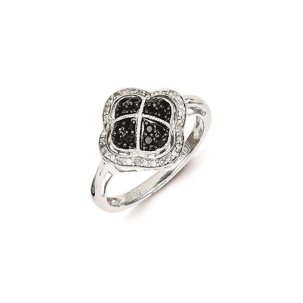 Sterling Silver Black Diamond Flower Ring