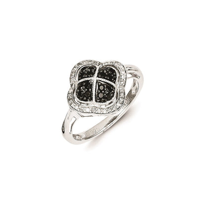 Sterling Silver Black Diamond Flower Ring