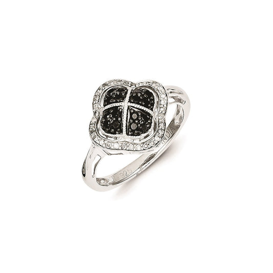 Sterling Silver Black Diamond Flower Ring