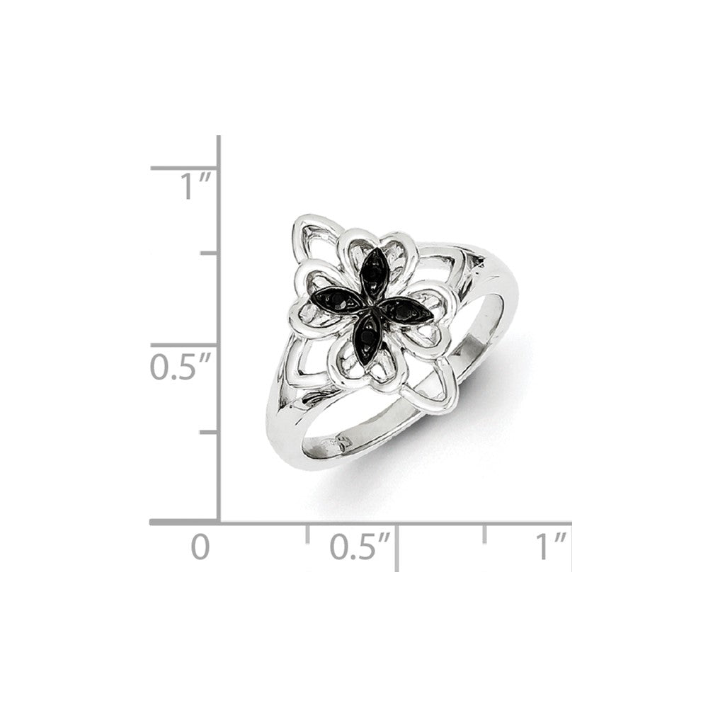 Sterling Silver White & Black Diamond Flower Ring