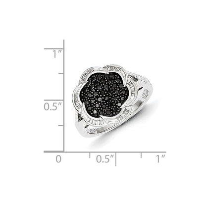 Sterling Silver Black Diamond Flower Ring