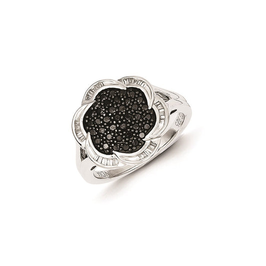Sterling Silver Black Diamond Flower Ring