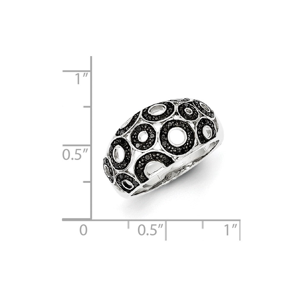 Sterling Silver Black Diamond Circle Pattern Ring
