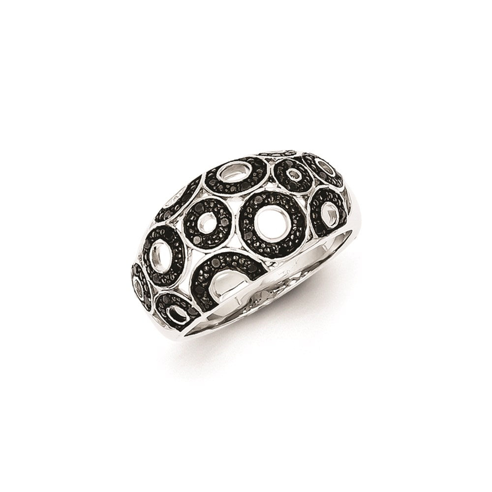 Sterling Silver Black Diamond Circle Pattern Ring