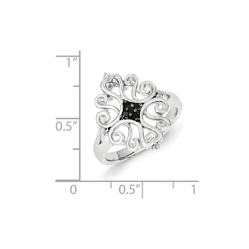Sterling Silver White & Black Diamond Ring