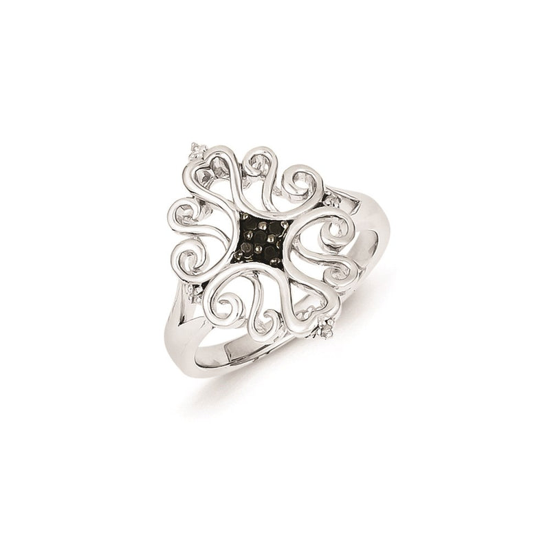 Sterling Silver White & Black Diamond Ring