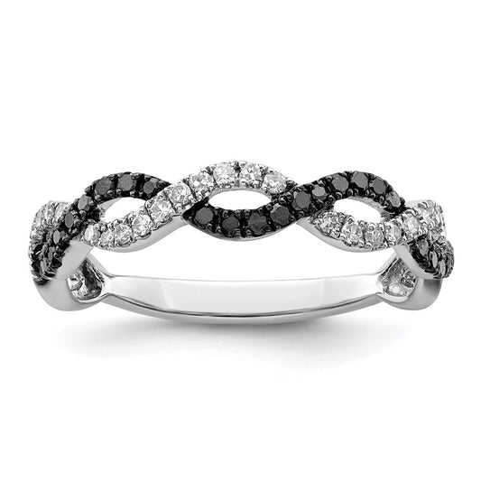 White Night Sterling Silver Rhodium-plated Black and White Criss Cross Diamond Ring