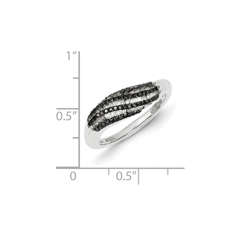 Sterling Silver Black and White Diamond Wave Ring