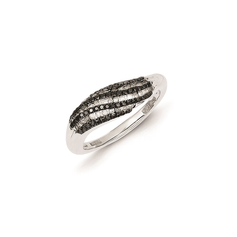 Sterling Silver Black and White Diamond Wave Ring