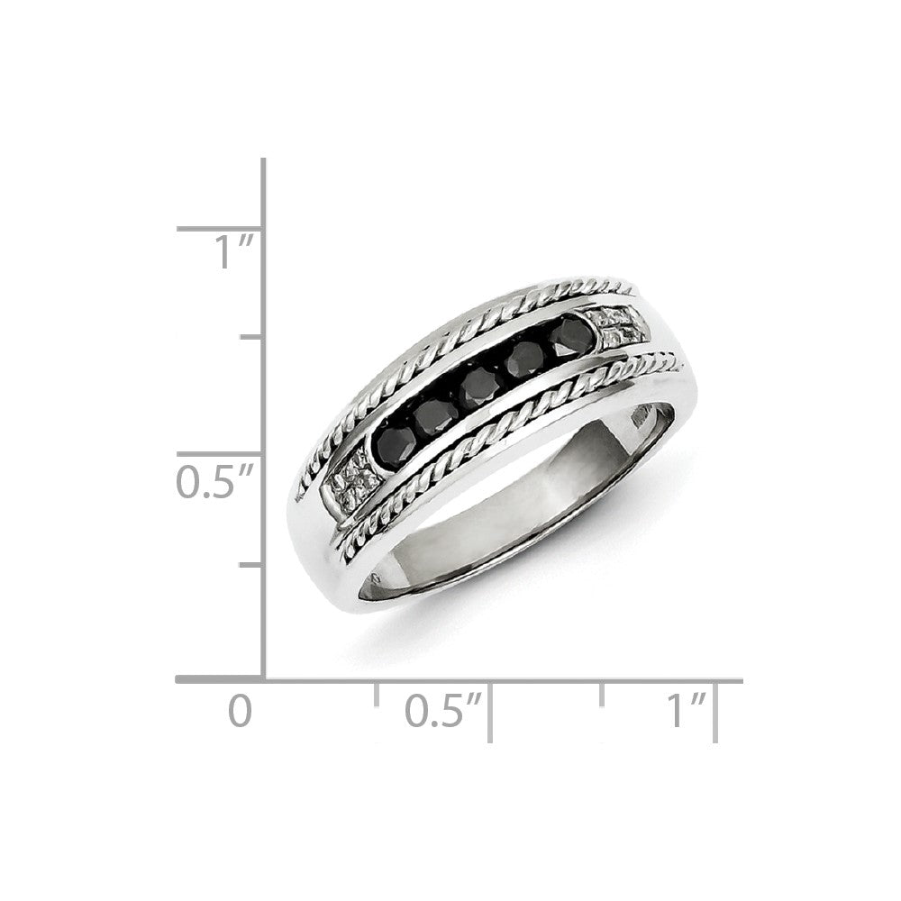 Sterling Silver Black and White Diamond Men's Ring
