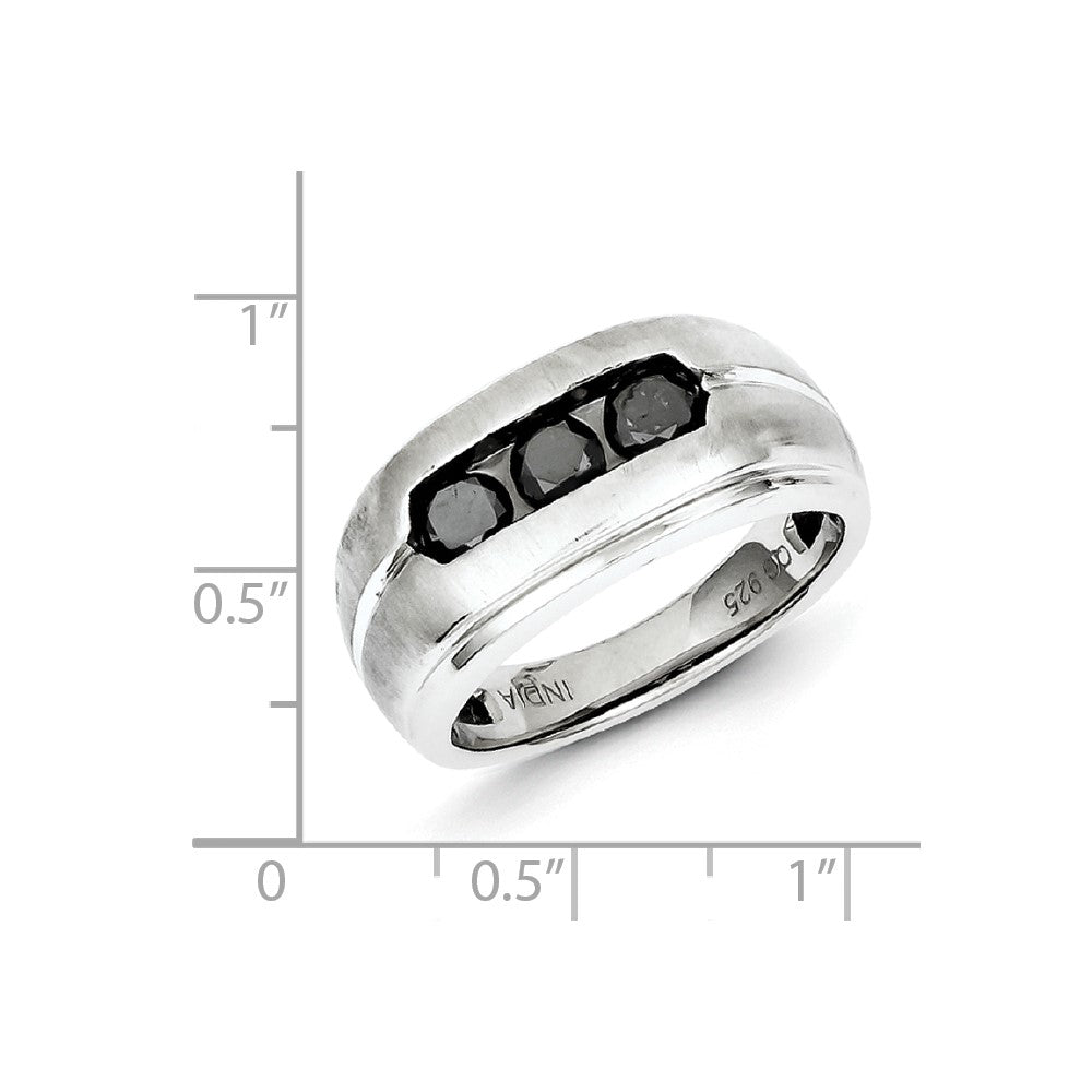 Sterling Silver & Three Black Diamond Mens Ring
