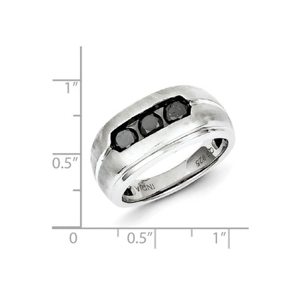 Sterling Silver & Three Black Diamond Mens Ring