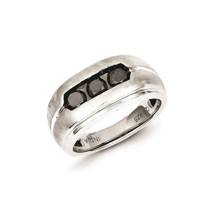 Sterling Silver & Three Black Diamond Mens Ring