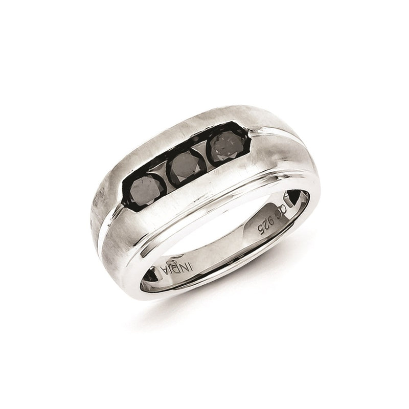 Sterling Silver & Three Black Diamond Mens Ring